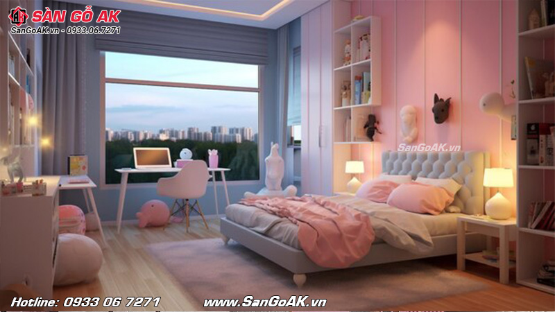 Trang trí vách đầu giường phòng ngủ với tấm ốp Nano màu hồng