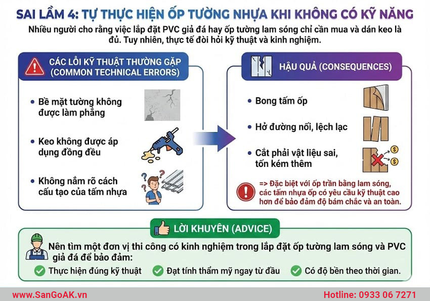 Sai lầm do tự thực hiện ốp tường nựa khi không có kỹ năng
