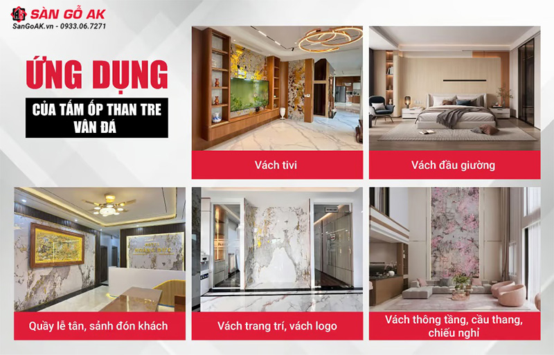 Ứng dụng của tấm ốp than tre vân đá