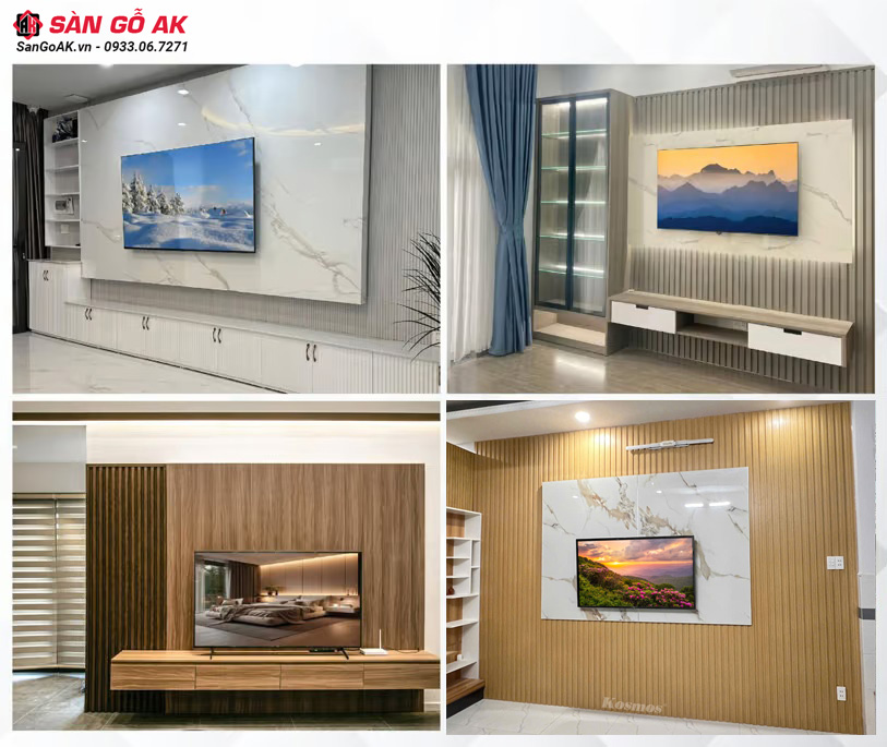  Ứng dụng ốp vách tivi kết hợp tấm vân đá và lam sóng