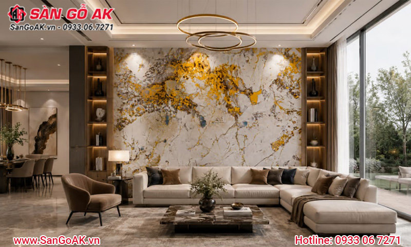 Bộ than tre Pandora dát vàng ốp vách sofa phòng khách sang trọng