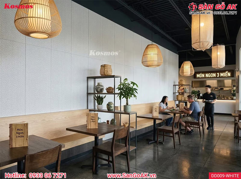 Tấm ốp đá dẻo DD009-WHITE trang trí nhà hàng, khách sạn sang trọng