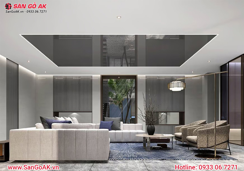 Ứng dụng tấm than tre ốp vách sofa phòng khách