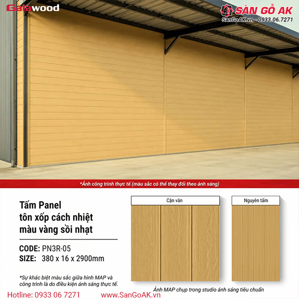 Tấm Panel tôn xốp 3 rãnh PN3R-05 màu vàng sồi nhạt