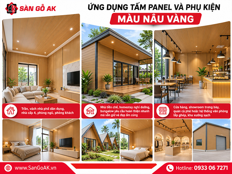 Ứng dụng tấm Panel và phụ kiện màu nâu vàng trong các công trình