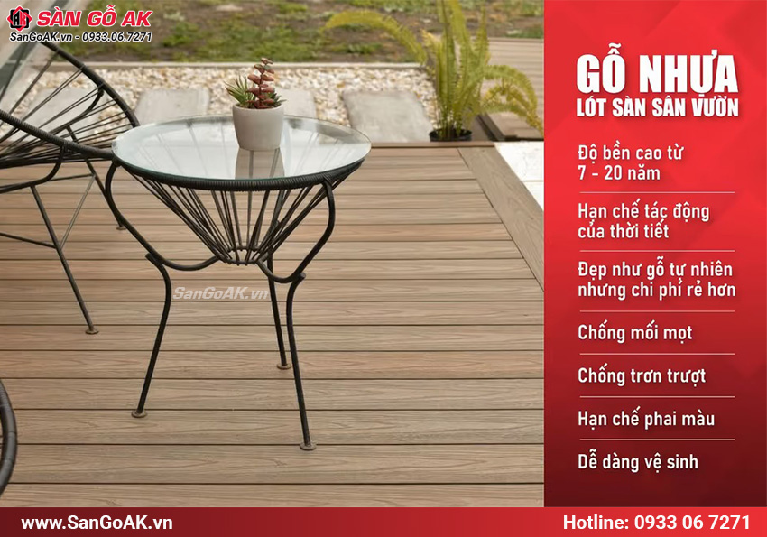 Ưu điểm của sàn gỗ nhựa lót sân vườn ngoài trời