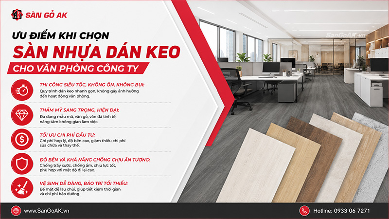 Ưu điểm khi chọn sàn nhựa dán keo lát văn phòng công ty