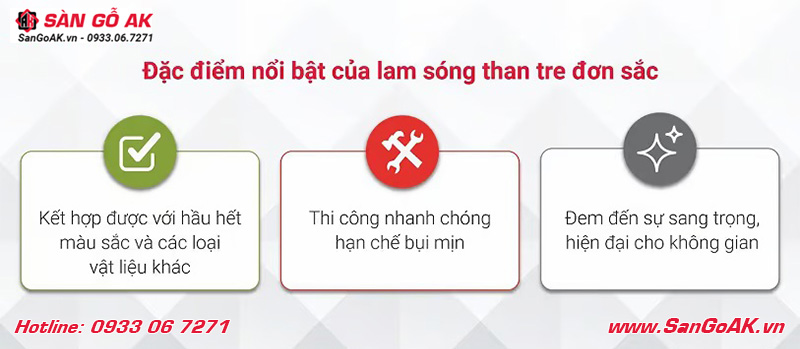 Đặc điểm nổi bật tấm ốp lam 6 sóng than tre đơn sắc xám 6S818