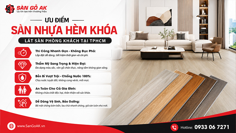 Ưu điểm sàn nhựa hèm khóa lát sàn khi phòng khách
