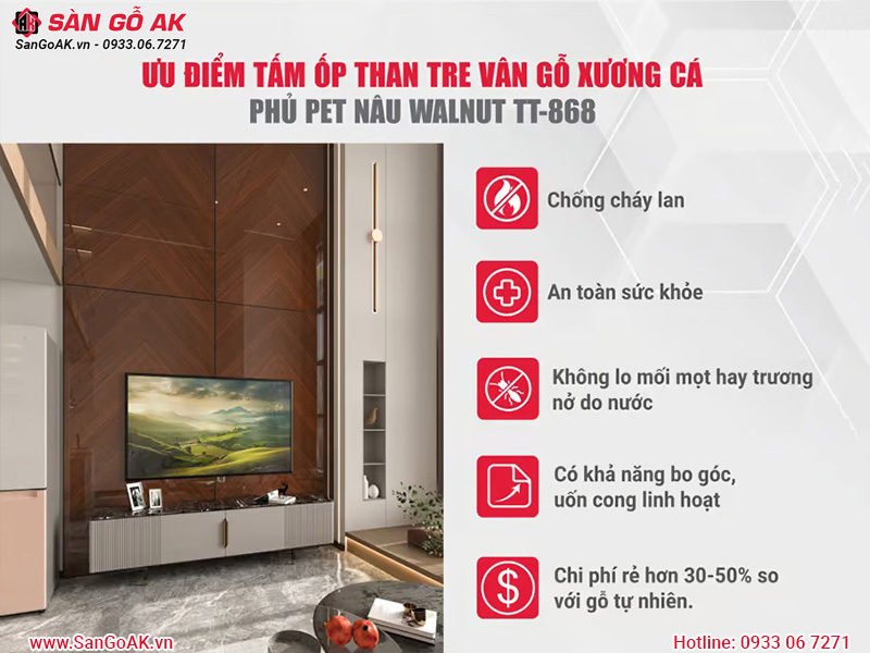 Tấm ốp than tre Kosmos TT-868 phủ PET có nhiều ưu điểm vượt trội