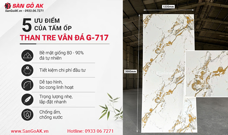 Ưu điểm của tấm ốp sợi than tre Galawood vân đá G-717