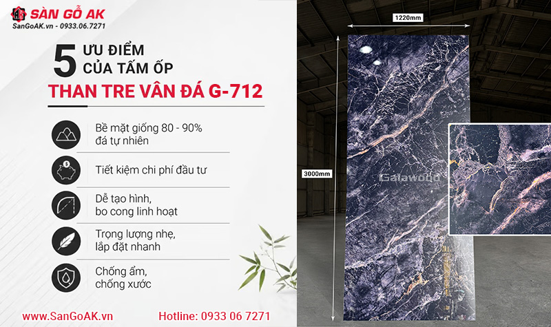 Ưu điểm của tấm ốp sợi than tre Galawood vân đá G-712