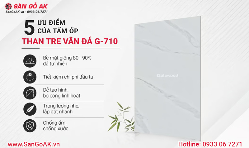 Ưu điểm của tấm ốp sợi than tre vân đá G-710