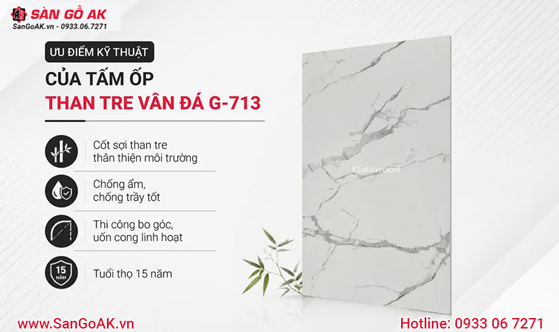 Ưu điểm của tấm ốp sợi than tre vân đá G-713