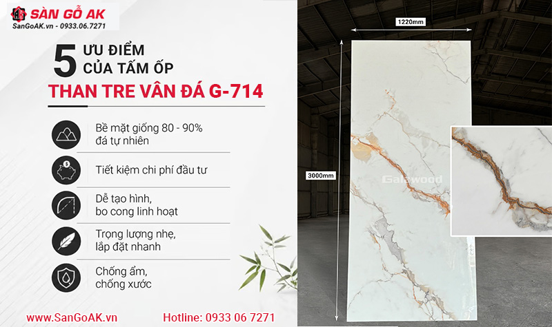 Ưu điểm của tấm ốp sợi than tre Galawood vân đá G-714