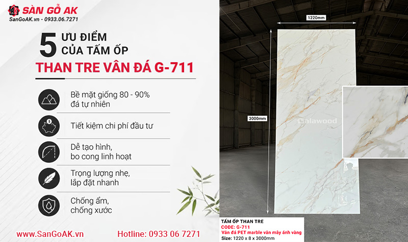Đặc điểm của tấm ốp sợi than tre Galawood vân đá G-711