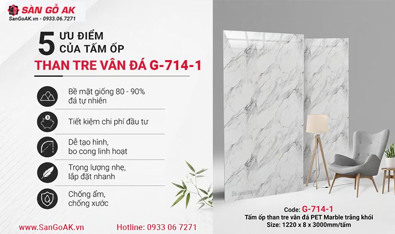 Ưu điểm của tấm ốp sợi than tre Galawood vân đá G-714-1