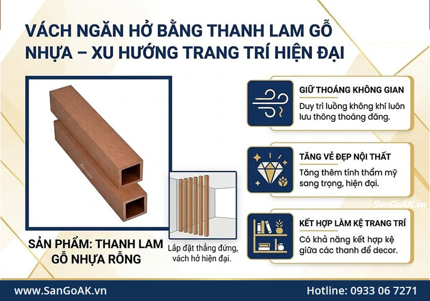 Vách Ngăn Hở Bằng Thanh Lam Gỗ Nhựa Thông Thoáng Tăng vẻ Đẹp Nội Thất