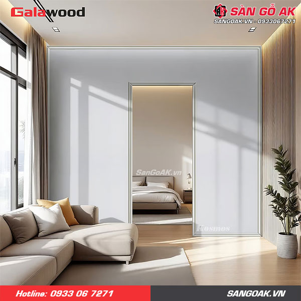 Ứng dụng vách ngăn Galawood 916 vân giấy trắng cho phòng ngủ