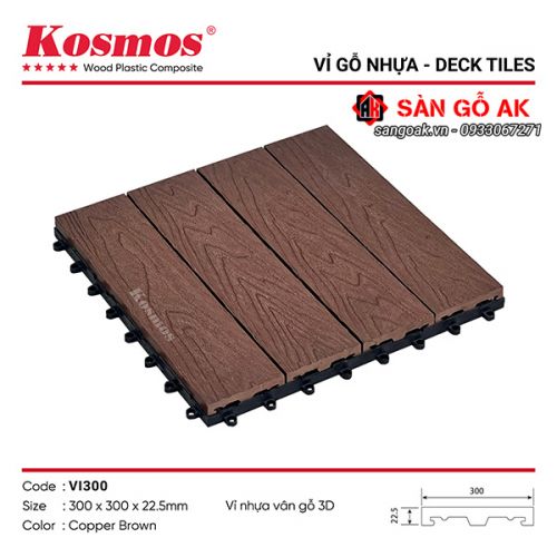 Vỉ gỗ nhựa ngoài trời Kosmos - Vân 3D VI300 Copper Brown