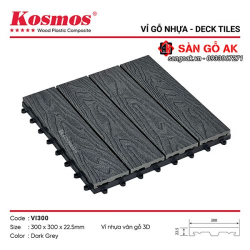 Vỉ gỗ nhựa ngoài trời Kosmos - Vân 3D VI300 Dark Grey