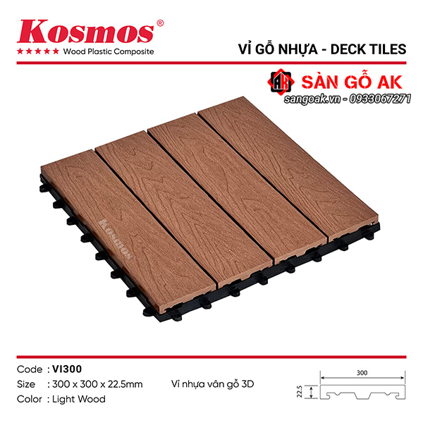 Vỉ gỗ nhựa ngoài trời Kosmos VI300 vân gỗ 3D màu Light Wood