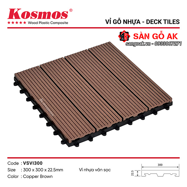 Vỉ gỗ nhựa ngoài trời Kosmos VSVI300 vân sọc màu Copper Brown