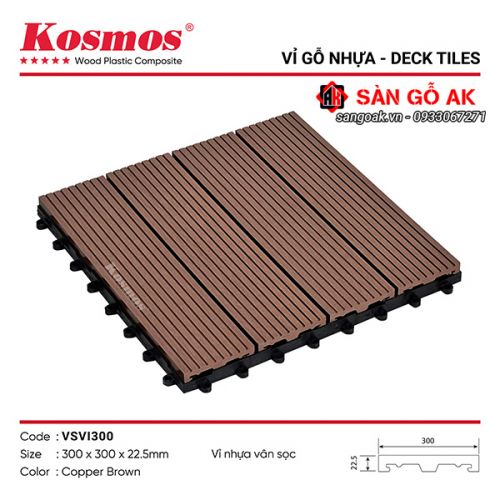 Vỉ gỗ nhựa ngoài trời Kosmos - Vân sọc VSVI300 Copper Brown
