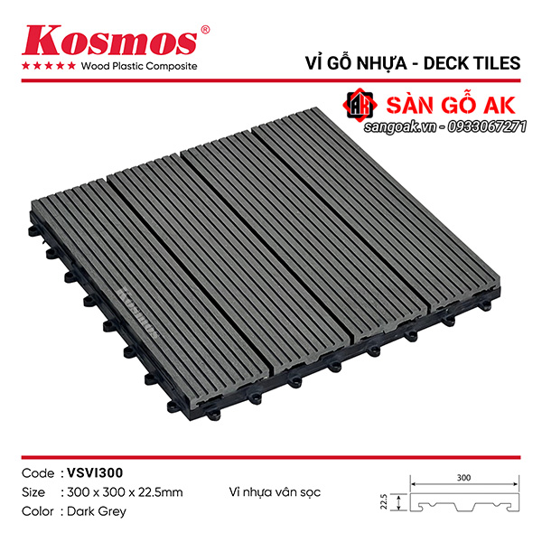 Vỉ gỗ nhựa ngoài trời Kosmos VSVI300 vân sọc màu Dark Grey