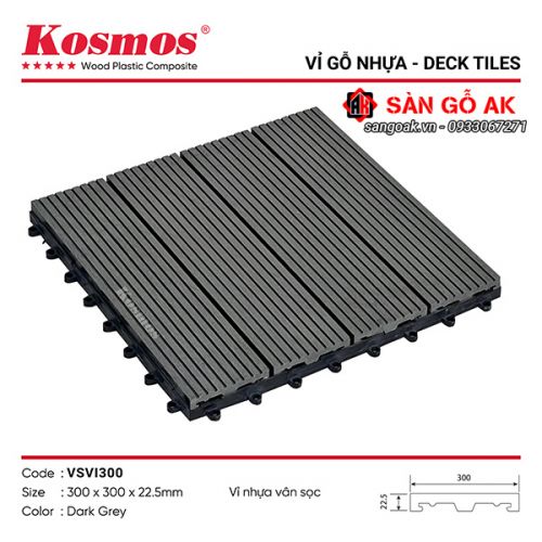 Vỉ gỗ nhựa ngoài trời Kosmos - Vân sọc VSVI300 Dark Grey